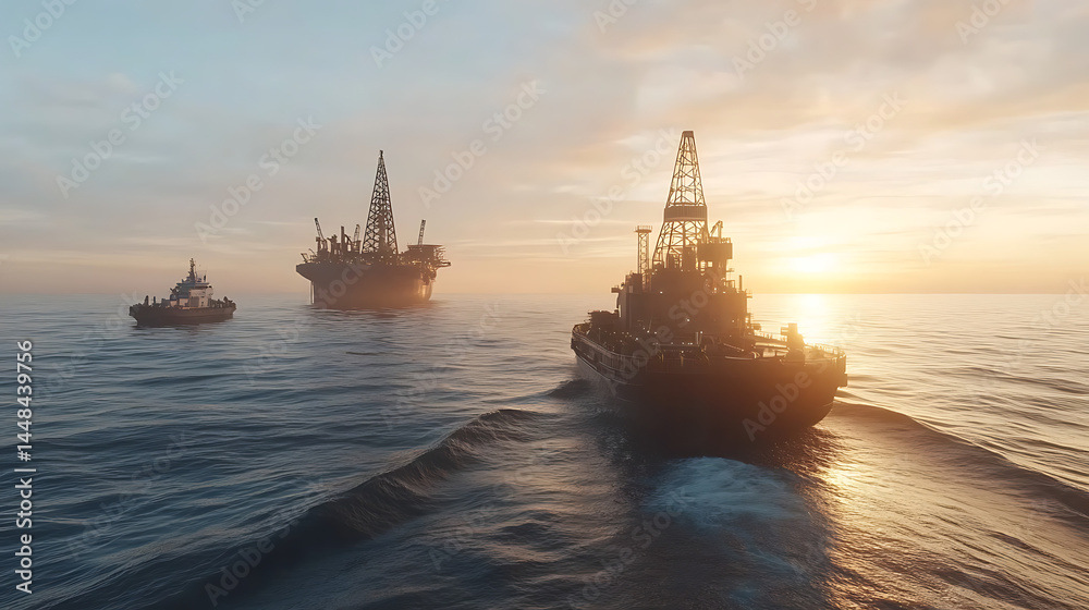 Obraz premium Offshore industrial vessels sunset