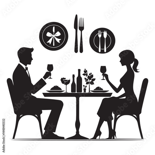  vector Couple sitting in restaurant 