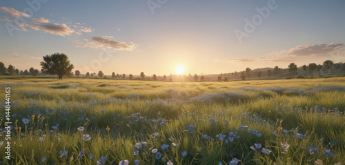 Wallpaper Mural Sunlit meadow, yellow to pastel blue sky fade,  dreamy, creature,  fairytale Torontodigital.ca