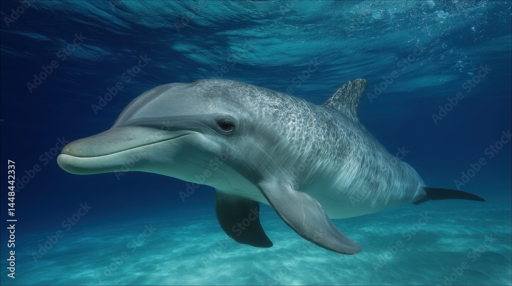 Fototapeta premium Dolphin Swimming in Clear Blue Ocean Water