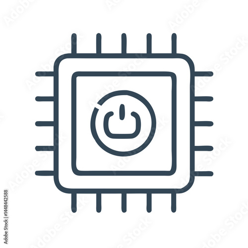 AI Chip with Power Symbol Icon Representing Embedded Intelligence and Energy Efficiency