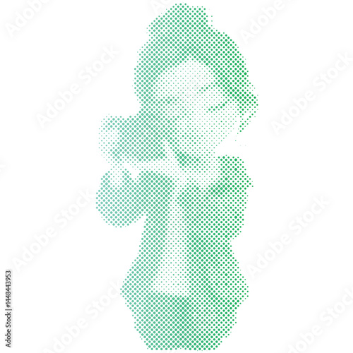 A tourist woman is taking a picture with a camera retro modern halftone cartoon