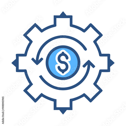 Dollar Symbol in Gear with Arrows Icon Representing Financial Efficiency and Economic Workflow