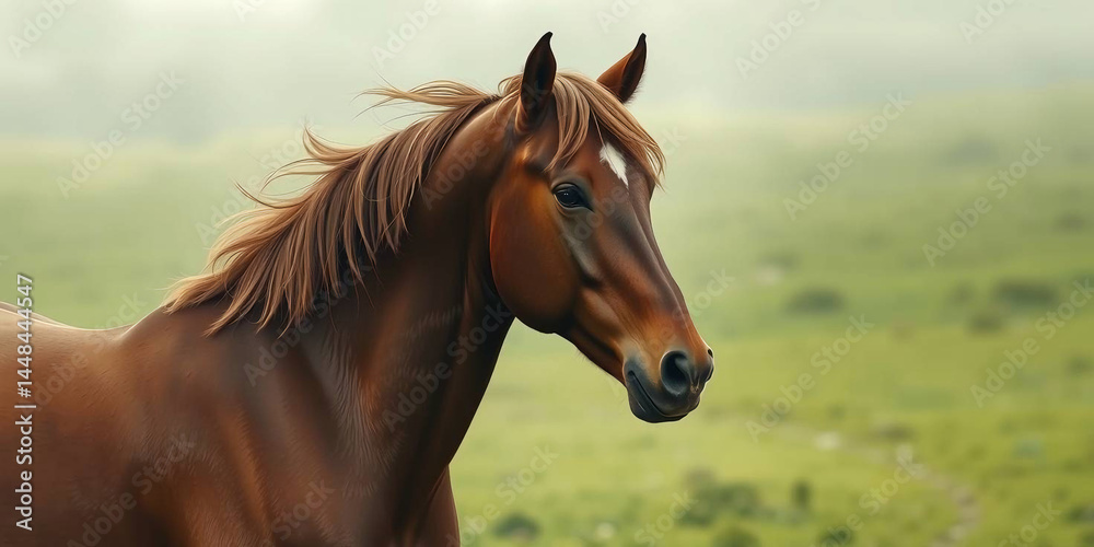 Obraz premium a single brown horse standing in a lush green field