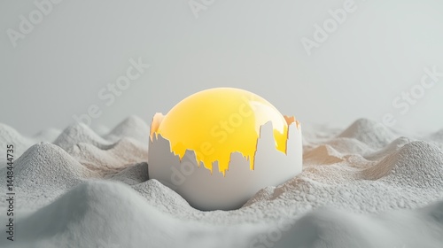 Creative Abstract Landscape with Bright Yellow Sphere