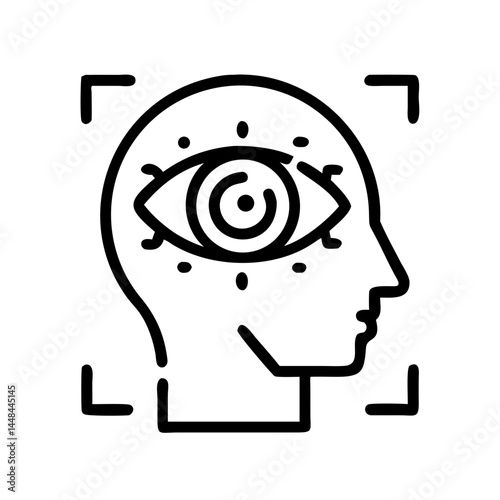 Human Head with Eye Symbol Icon Indicating AI Recognition and Visual Intelligence