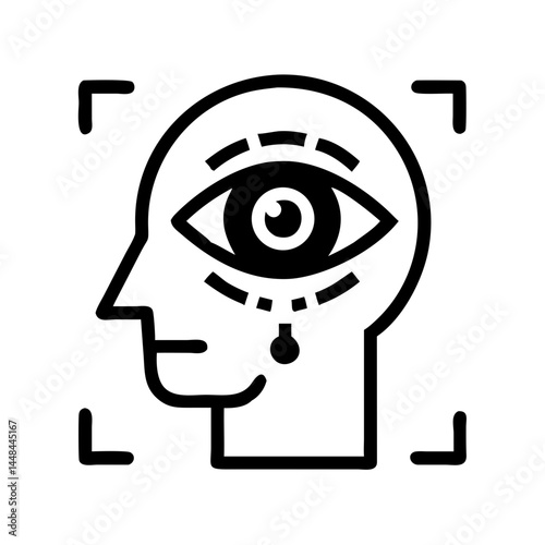 Human Head with Eye Symbol Icon Indicating AI Recognition and Visual Intelligence