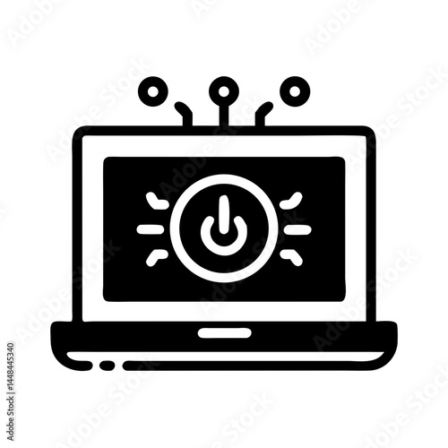 Laptop Displaying Power Symbol Icon Representing AI Technology and Intelligent Computing