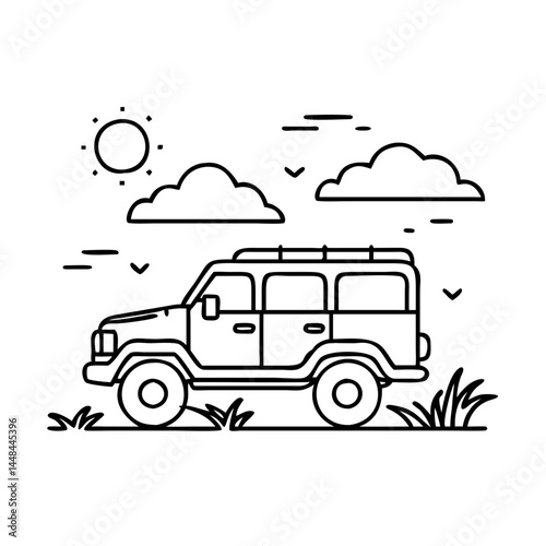 safari jeep crossing savanna icon, safari jeep crossing savanna vector illustration-simple illustration of safari jeep crossing savanna, perfect for safari jeep crossing savanna logos and icons