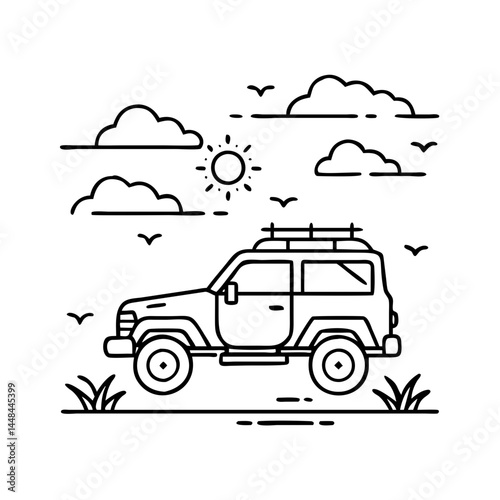 safari jeep crossing savanna icon, safari jeep crossing savanna vector illustration-simple illustration of safari jeep crossing savanna, perfect for safari jeep crossing savanna logos and icons
