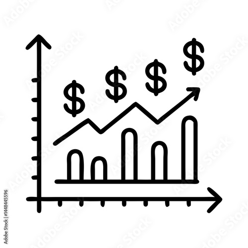Line Chart with Dollar Symbol Icon Representing Financial Growth and Economic Trends