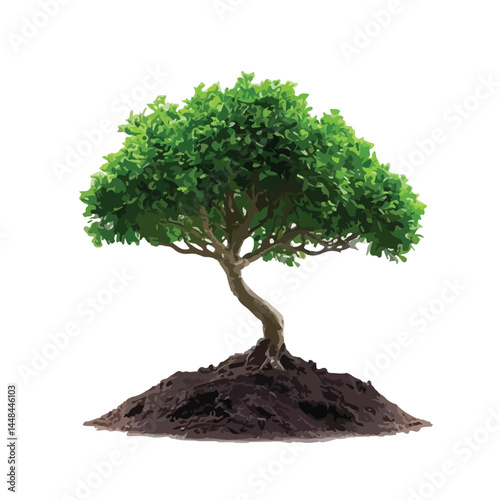 Vector watercolor green tree or forest side view isolated on white background for landscape and architecture drawing,elements for environment or and garden,Shrub for section