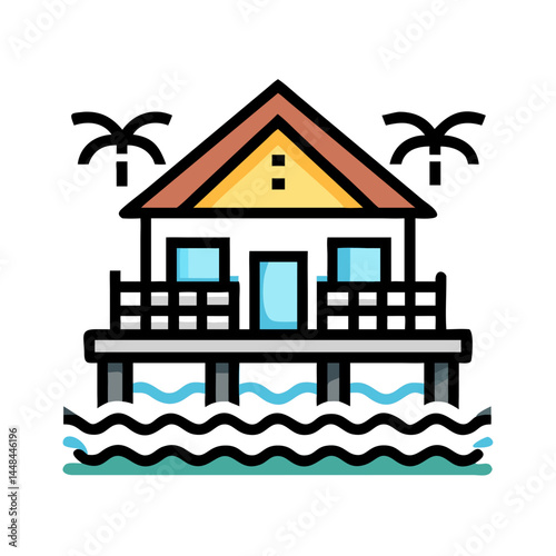 Overwater Bungalow Icon Representing Tropical Resort and Luxury Island Stay