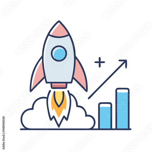 Rocket Launch Icon Representing Startup or Business Growth and Innovation