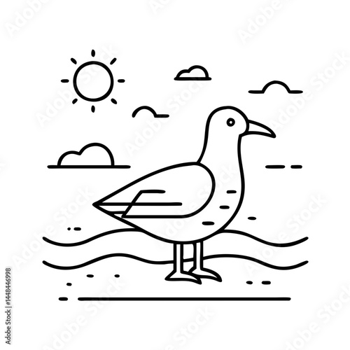 seagull on the beach icon, seagull on the beach vector illustration-simple illustration of seagull on the beach, perfect for seagull on the beach logos and icons