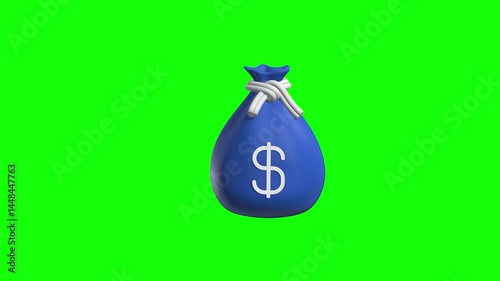 Money Bag 3D Animated Icon with green screen