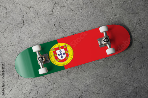Skateboard with the flag of Portugal 3D Rendering