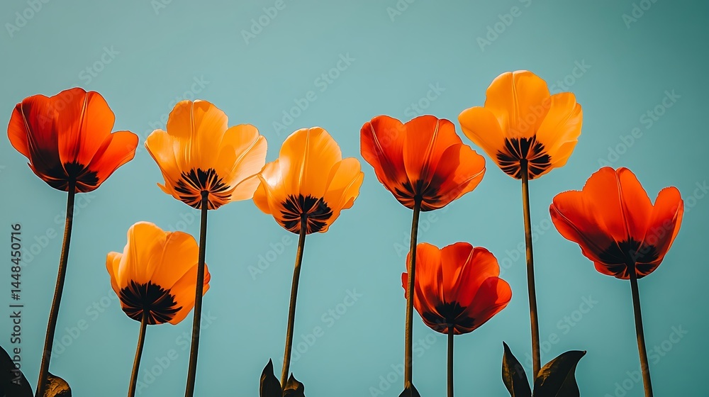 Obraz premium Vibrant tulips against a pale sky.