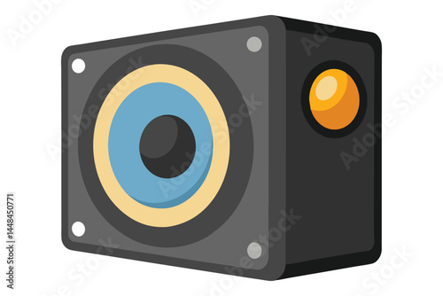 Isolated illustration of a vintage looking speaker with yellow light on the side