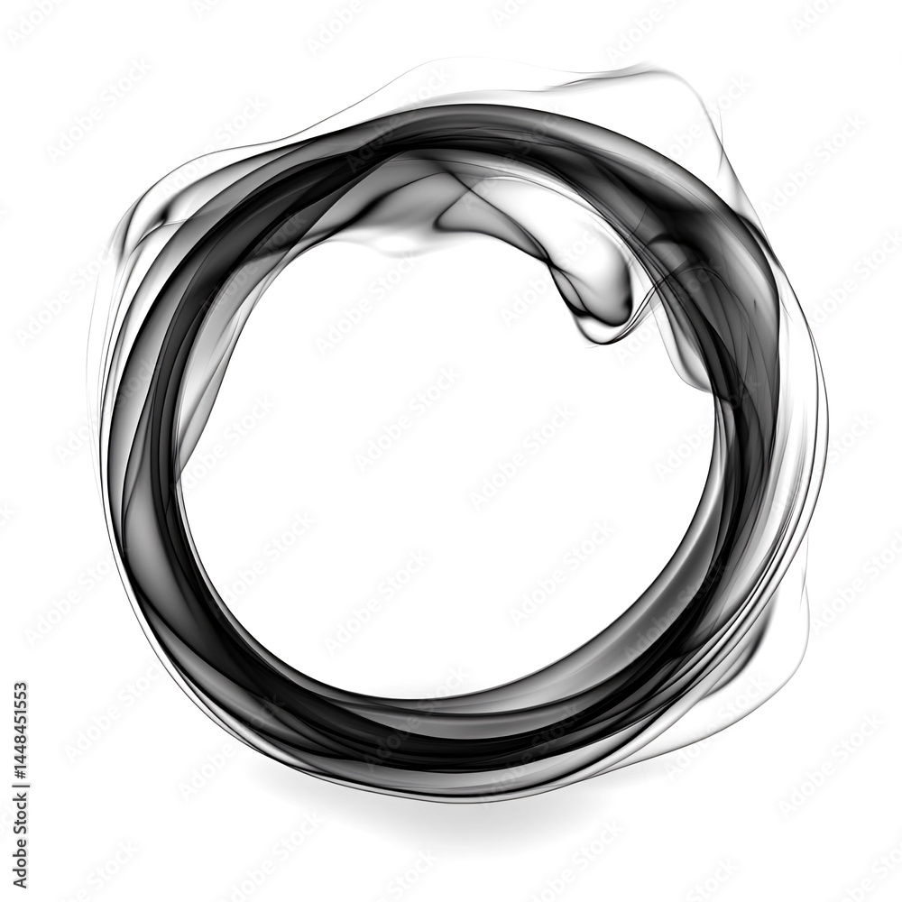 Circle of black smoke on transparent background. smoke forms round frame. design element. ink. modern style. minimalism