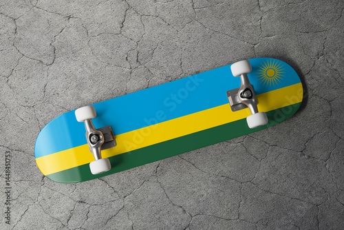 Skateboard with the flag of Rwanda 3D Rendering