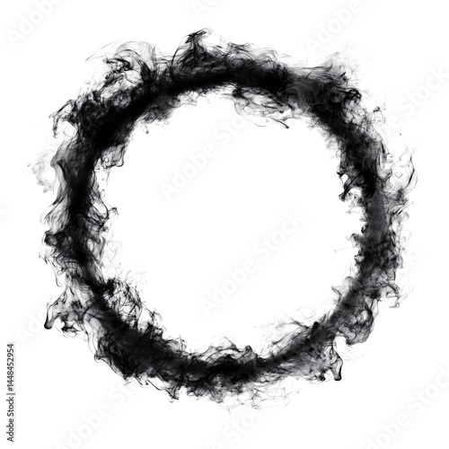 Obraz na płótnie Circle of black smoke on transparent background. smoke forms round frame. design element. ink. modern style. minimalism w salonie
