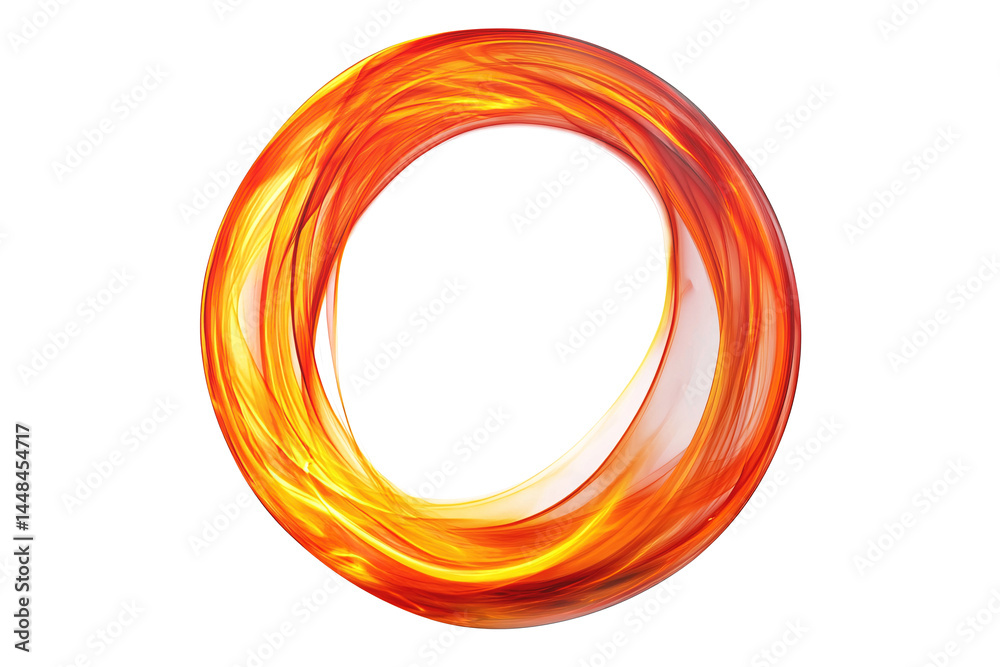 Circle of orange smoke on transparent background. smoke forms round frame. design element. ink. modern style. minimalism