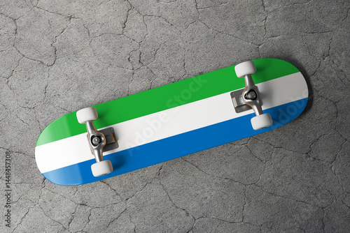 Skateboard with the flag of Sierra Leone 3D Rendering