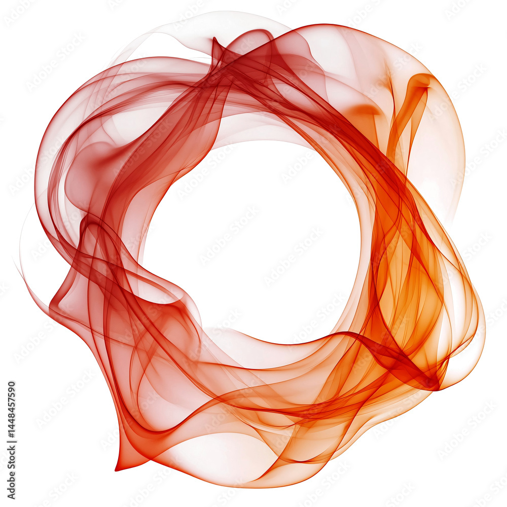 Circle of orange smoke on transparent background. smoke forms round frame. design element. ink. modern style. minimalism