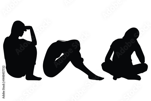 Men in Despair Silhouette Vector Set Depressed and Worried Man Sitting on Chair Icon on White Background