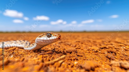 Snake on Dry Earth Under Blue Sky with Sparse Clouds