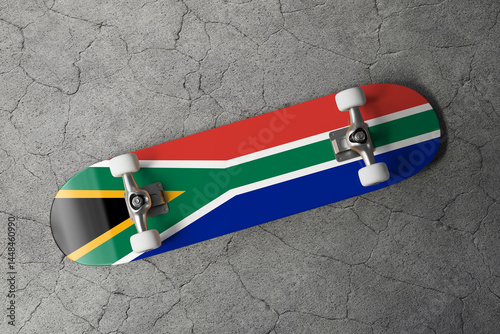 Skateboard with the flag of South Africa 3D Rendering