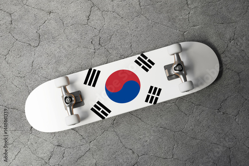 Skateboard with the flag of South Korea 3D Rendering