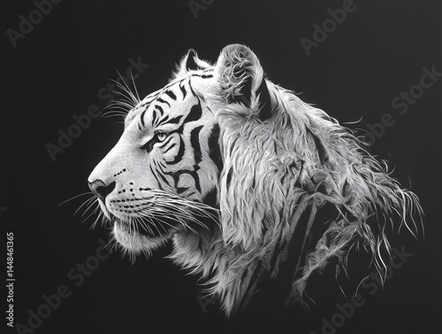 painting of a tiger in white on a black matte background  photo