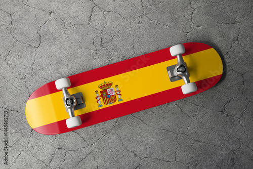 Skateboard with the flag of Spain 3D Rendering