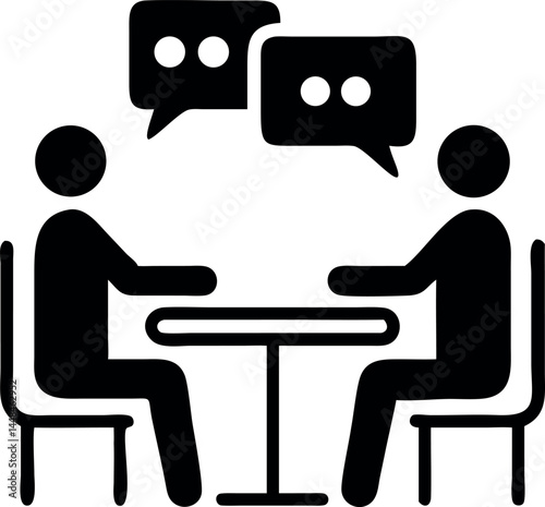 Meeting symbol in silhouette style — vector design showing participants engaging in dialogue, ideal for brainstorming and group discussions.