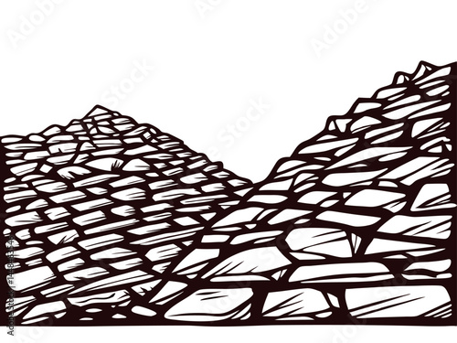Ancient pyramid structures with geometric stone patterns under clear sky.
