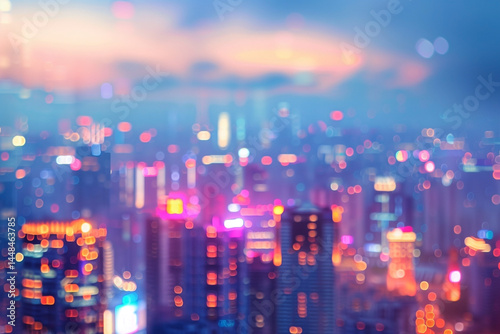 blurred bright glowing lights of district in megapolis