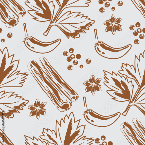 seamless pattern spices onion celery cinnamon and chilli