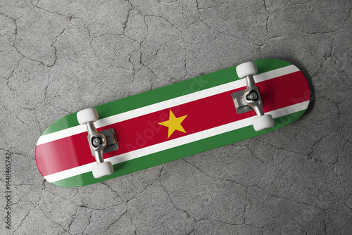Skateboard with the flag of Suriname 3D Rendering
