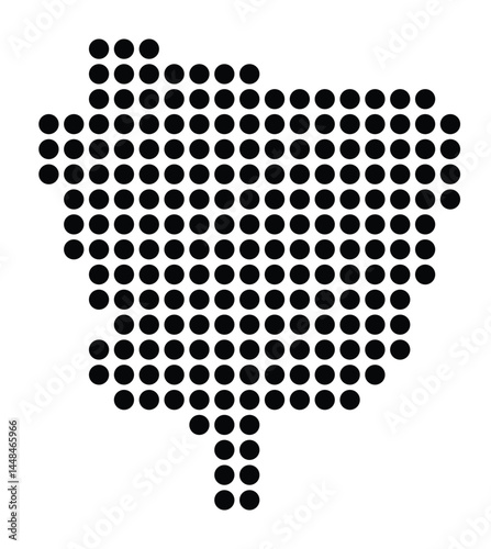 Symbol Map Of the City Mühlheim am Main (Germany) showing the city with a pattern of just a few black dots