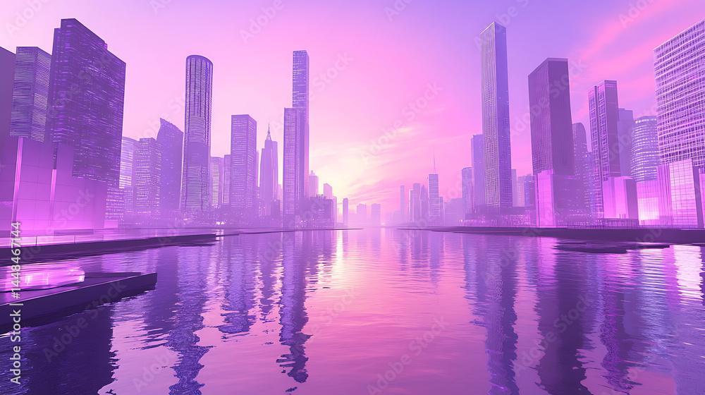 Obraz premium Pastel purple cityscape at dawn