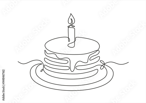 Birthday cake continuous one line drawing with candle