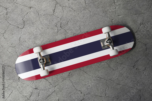 Skateboard with the flag of Thailand 3D Rendering