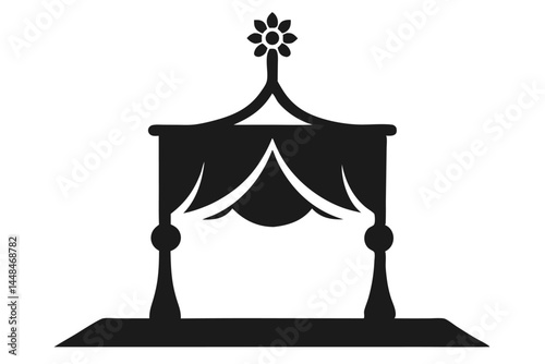 Stylized Black and White Canopy with Floral Topper and Curtains Illustration