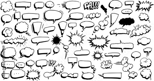 Hand-Drawn Comic Speech Bubbles Thoughts and Explosions Set