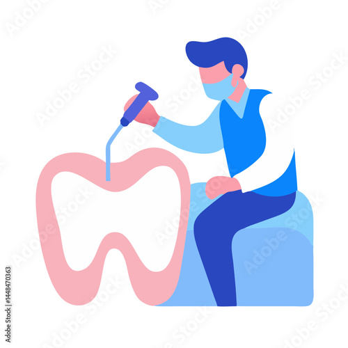 *Simple Blue & Pink Linear Icon – Dentist Filling Cavity on White Background*  