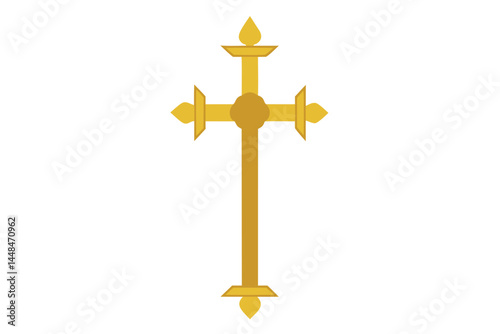 Simple golden cross design on a white background, minimalistic religious symbol
