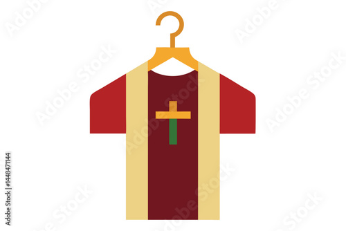 Clerical vestment hanging on a hanger in a minimalist, modern art style