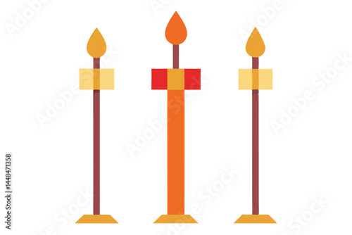 Three geometric candles in simple, flat design with warm color palette